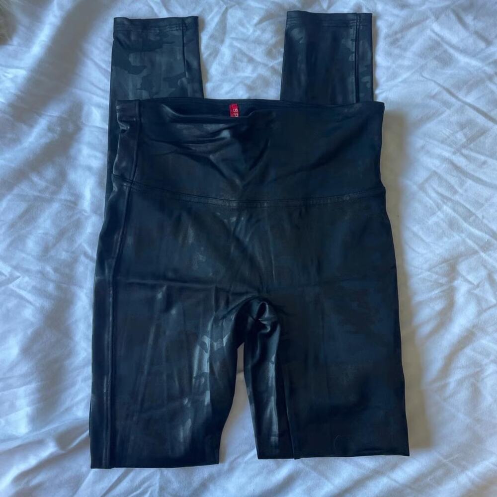 SPANX Black Camo Faux Leather Legging
